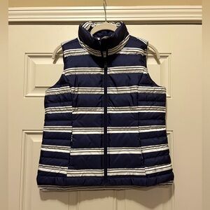 NWOT Lands End Striped Puffer Vest in Navy and White